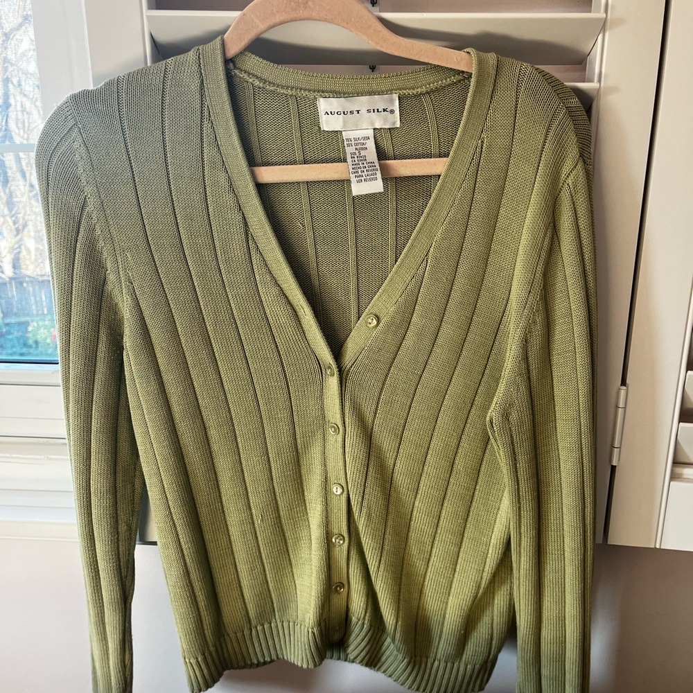 Green ribbed silk cardigan